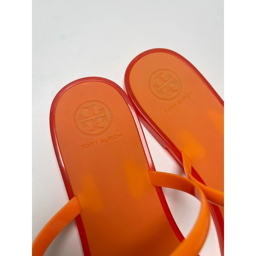 Tory Burch Jelly Slide Sandals Poppy Coral Double Strap Rubber Flat 11M
